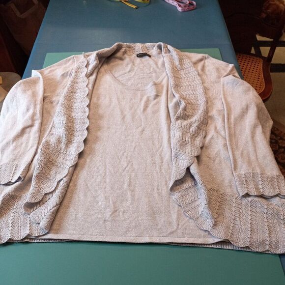 Napa Valley Silver Scalloped Edge Long Sleeve Shirt and Sweater Holiday Evening - Picture 1 of 8
